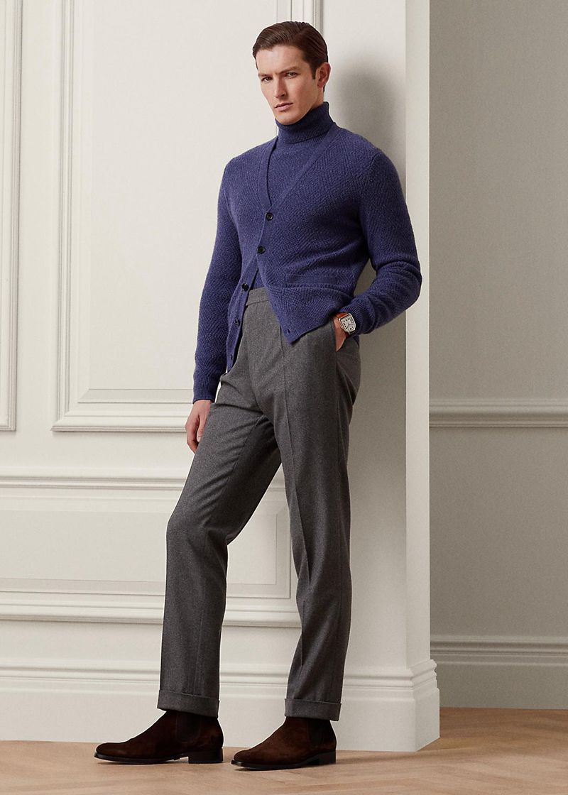 Spodnie Purple Label Męska Szare Gregory Pleated Wełna Flannel 491056-XMY